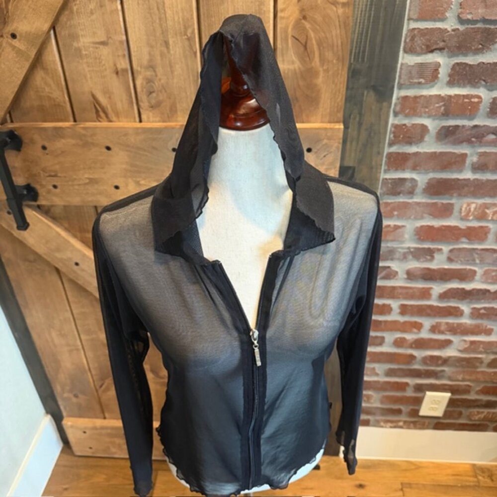 Vine Street Sheer Mesh Zip Hoodie Black Goth Y2K Cyber Fairy Grunge Size S - Picture 3 of 11